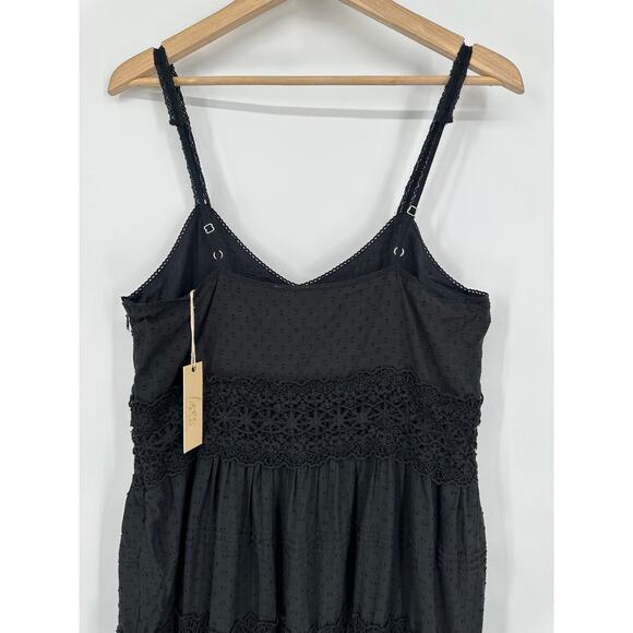 Anthropologie Love The Label Maxi Dress V-Neck Eyelet Lace Tiered Swiss Dot - Picture 7 of 11